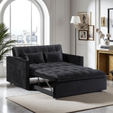 3 in 1 Sleeper Sofa Bed, Futon Sofa Bed for Living Room with Side Pocket, Black Sleepers Sofa Couch with Pullout Bed, Convertible Love Seat Sleepers Bed for Living Room, Bedroom, Small Space